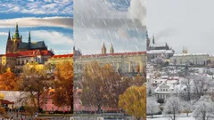 Pražský hrad v různých ročních obdobích: léto, podzim, zima.